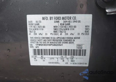 2023 Ford Explorer Xlt z USA, uszkodzony, nr VIN 1FMSK8DH9PGB20541